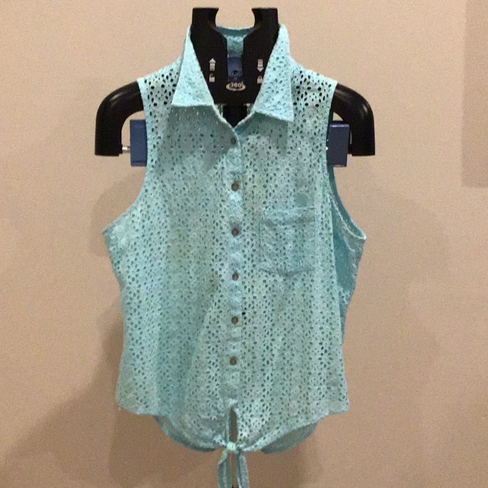 Guess eyelet light blue top  Size L